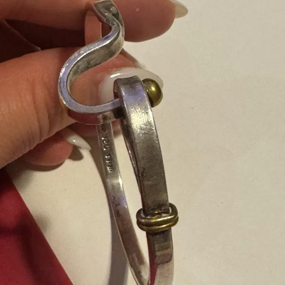 925 Sterling silver MEXICO hook and eye two tone bangle bracelet - Picture 10 of 16